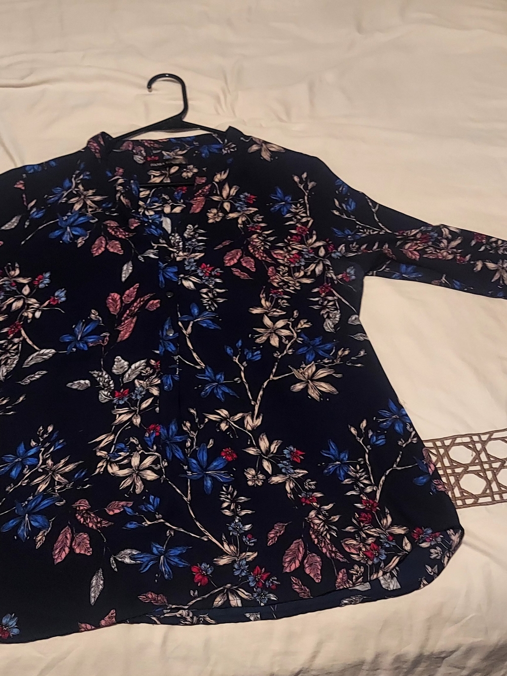 Ivanka Trump Navy Floral Button-Down Shirt with Blue and Cream Accents